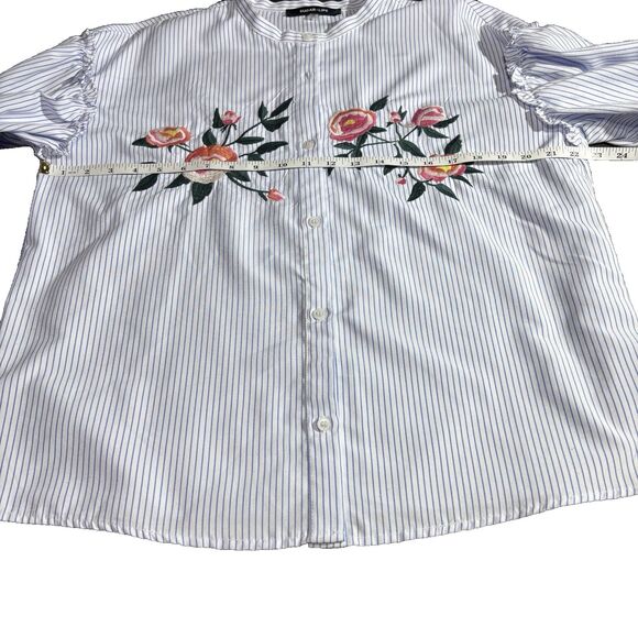 Sugar Lips Long Puff Sleeve Embroidered White with Stripe Button Down Shirt M - Picture 9 of 16